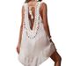 Women's Clothing Vacation Hand Hook Back Hollow Colored Balls Splicing Wood Ear Edge V Neck Pullover Beach Bikini Cover Up_ecoleips.com