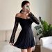 New Arrival Women's Dress Sexy Square Collar Lace Long Sleeve Slim Waist Hip Wrap Bodycon Dress For Fashion Ladies_ecoleips.com