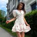 Cross-Border French V-Neck Puff Sleeve European And American 2025 Summer Waist-Cinching Printed Short Ruffle Dress_ecoleips.com