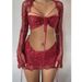 Women's Clothing Fashion Long Sleeve Woolen Short Skirt Navel Exposed T shirt Three piece Set_ecoleips.com