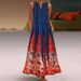 Women's Vintage Floral Print V Neck Sleeveless High Waist Flowy Maxi Dress With Pockets – Elegant Casual Gown_ecoleips.com