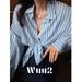 Wuu2 Endless Summer Soft Blue Striped Cotton Linen For Women, Lazy French Casual Loose Vintage Shirt_ecoleips.com