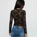 Women's Clothing Lace Blouse - Sexy V-Neck Long Sleeve Top With Floral Lace Trim - Black & White Slim Fit Shirt For Date Night_ecoleips.com