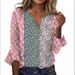 2024 New Cross-Border Fashion Apparel: Casual V-Neck Three-Quarter Sleeve Loose Pullover Digital Print Women's T-Shirt_ecoleips.com
