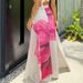 Floral Print A-Line Skirt – Elegant Knit Maxi Skirt For Women, High Elasticity, Spring Vacation Style, Blue & Pink (S/M/L)"_ecoleips.com