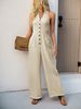 K New Simple Vacation Slimming Over-the-shoulder Solid Wide-leg Bodysuit_ecoleips.com