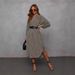 Aria Basics Aria Basics Cross-border Foreign Trade European And American Women's Clothing 2025 Autumn Fashion V-neck Loose Striped Belted_ecoleips.com