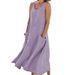 Women Casual Solid‑Color Tank Dress Stylish Sleeveless Crew Neck Design With Convenient Side Pockets_ecoleips.com