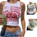 Women's Sleeveless Printed Crop Top - Stretchy Polyester Slim Fit Summer Casual Vest With Portrait Graphic, Red/Green/Dark Grey_ecoleips.com