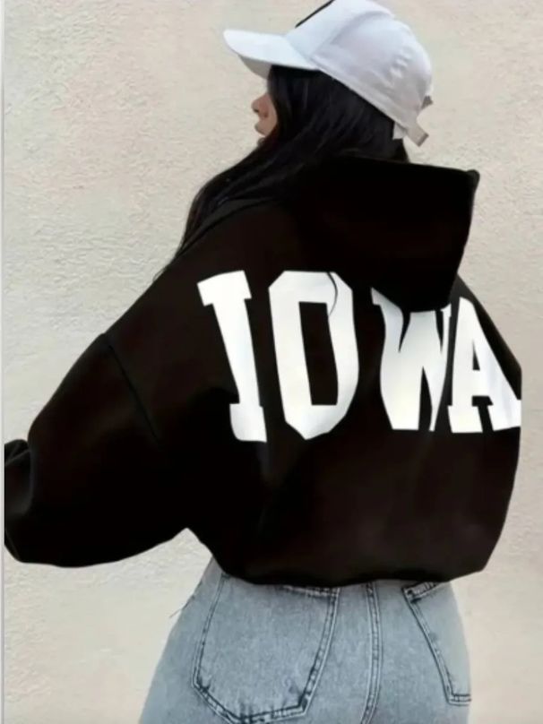 Women's Clothing2026 Street Style, Fashionable, Casual, And Cool, Letter Print, Loose Fitting Trendy Hooded Sweatshirt For Women._ecoleips.com