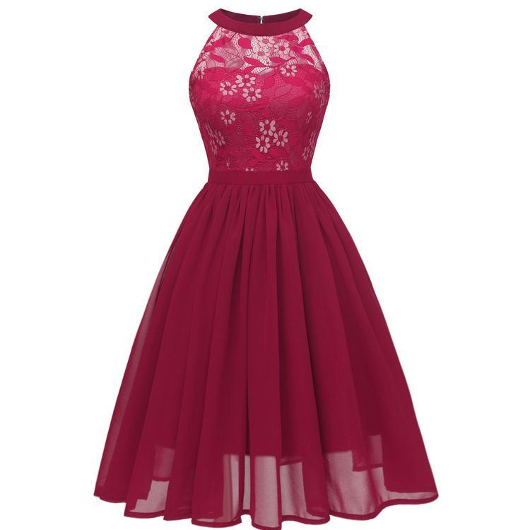 Elegant Chiffon & Lace Cocktail Dress – Flowy A-Line Midi Dress For Women (S-XXL, Plus Size Friendly)_ecoleips.com