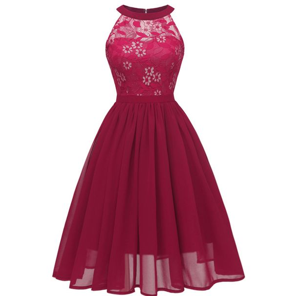 Elegant Chiffon & Lace Cocktail Dress – Flowy A-Line Midi Dress For Women (S-XXL, Plus Size Friendly)_ecoleips.com