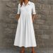 Women's Clothing Casual Short Sleeve Pocket Long Cardigan Multicolor Shirt Dress_ecoleips.com