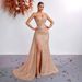 Women's Luxurious Sequined Strapless Evening Gown High Waisted Slit Fishtail Elegant Sophisticated Dress for Banquets Summer Spring/Autumn Regular Size_ecoleips.com