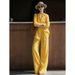 High End Women's Faux Cotton Linen Shirt Set Relaxed Fit Chic Yellow Spring Summer Clothing_ecoleips.com