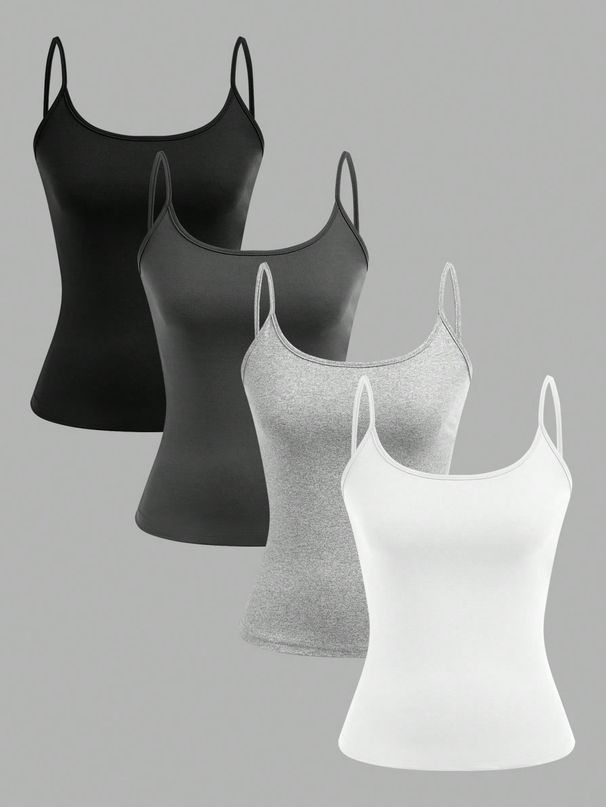 4 Pcs Women Solid Color Camisoles Vest Women Tank Tops Female Summer Sexy Strap Basic Tops Sleeveless Camisole T-shirt_ecoleips.com