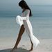 Talenza Ruffled Lace Up Maxi Dress Women's Solid Long Sleeve Lace Cardigan Beach Bikini Cover Up Dress Sexy Party Vacation Robe_ecoleips.com