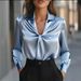 Satin Pleated Long Sleeve Blouse - Elegant Womens Shirt For Autumn, Office & Casual Wear, Wrinkle-Resistant Polyester_ecoleips.com