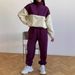 "Women's Retro Patchwork Sweatshirt Set – Sporty Color Blocked Long Sleeve Two Piece Outfit For Autumn & Winter"_ecoleips.com