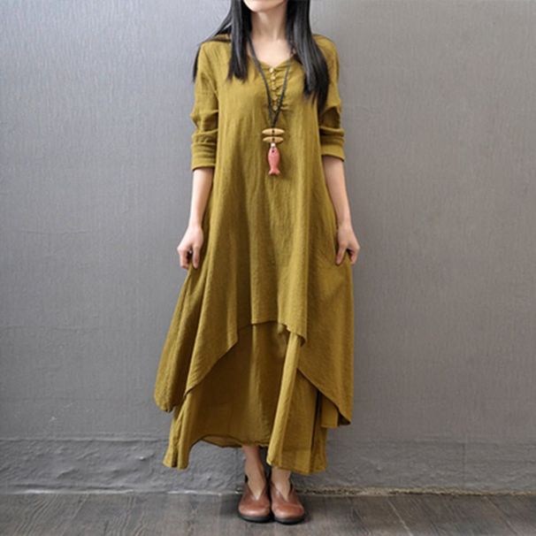 European And American Best-selling Cotton And Linen Comfortable Loose Short Sleeved Dress_ecoleips.com