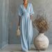Elegant V-Neck High-Waisted Wide-Leg Jumpsuit For Women, Tummy Control Summer Knitted Romper With 3/4 Sleeves_ecoleips.com