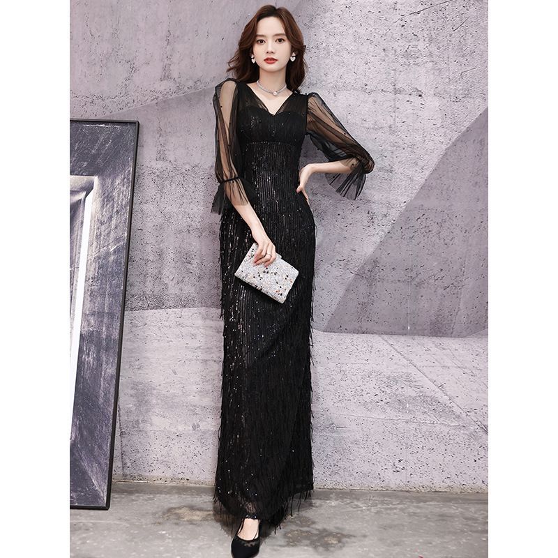 Women's Elegant Evening Gown With Sequins New Style Long Birthday Dress For Hostess Runway Foreign Trade Spring_ecoleips.com