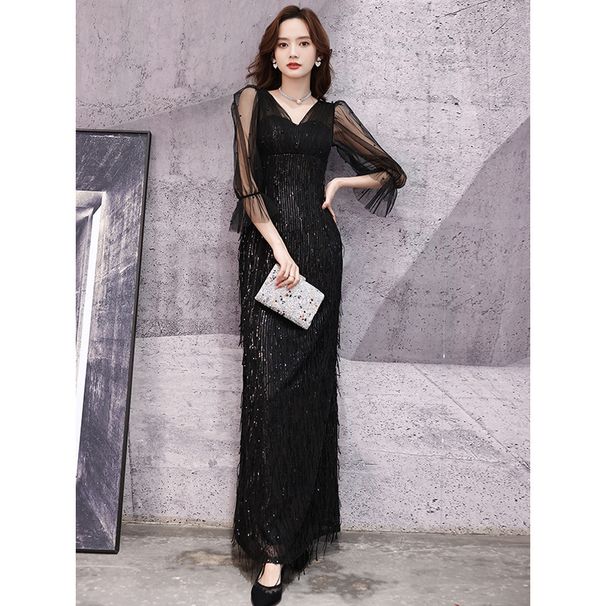 Women's Elegant Evening Gown With Sequins New Style Long Birthday Dress For Hostess Runway Foreign Trade Spring_ecoleips.com