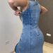 Women's Clothing Suspender Waist Slim Fit Slit Oblique Ruffle Denim Dress_ecoleips.com