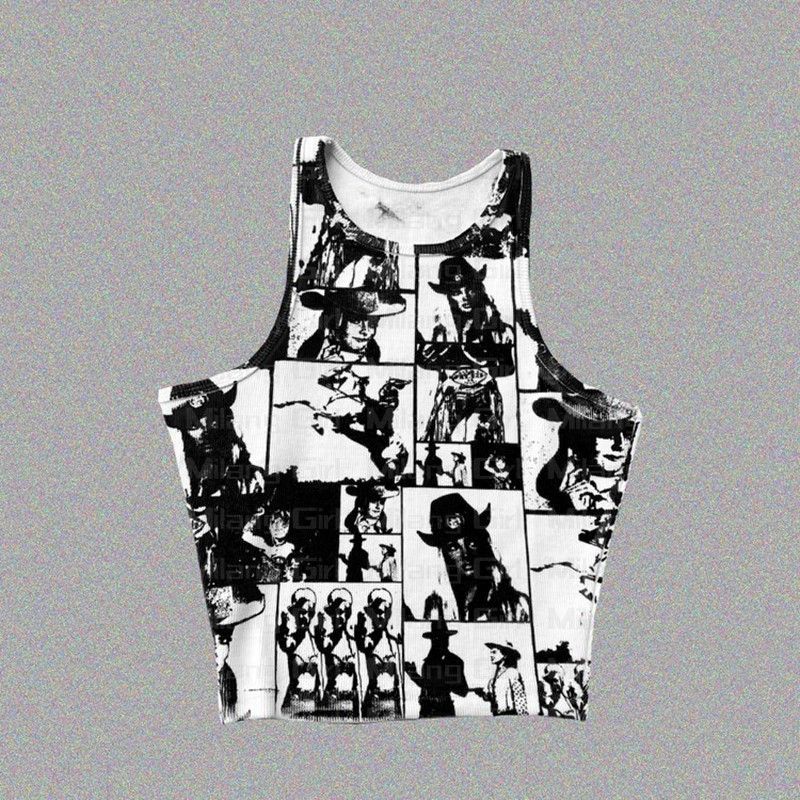 Women's Sleeveless round Neck Cropped Tank Top European American Style Elegant Commuter Solid Color Printed New Clothing_ecoleips.com