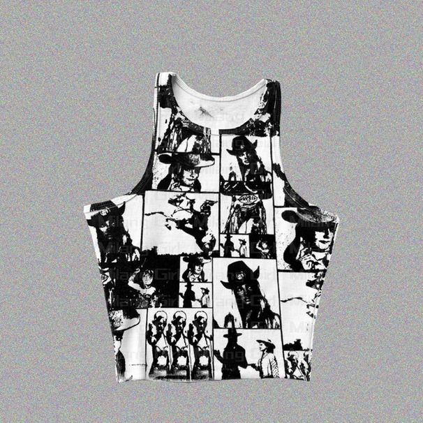 Women's Sleeveless round Neck Cropped Tank Top European American Style Elegant Commuter Solid Color Printed New Clothing_ecoleips.com