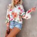Printed Ruffle Puff Sleeve Round Neck Blouse – Stylish Pullover Top For Women_ecoleips.com