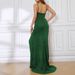 Women's Clothing V Neck Solid Color Hot Stamping Slim Sling Banquet Party Slit Long Evening Dress_ecoleips.com