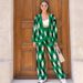 Diamond-Knit Cardigan Set – Long Sleeve Button-Down Sweater & Wide-Leg Pants, Geometric Pattern Matching Lounge Outfit (Emergreen/Navy)_ecoleips.com