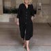Women's Clothing Loose Ladies Pocket Casual Lapel Single Breasted Cotton And Linen Dress_ecoleips.com