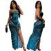 XZ8036 New Popular European And American Women's Dress, Mesh Printed Strapless High-slit Sexy Ultra-long Dress_ecoleips.com