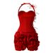 Women's Strapless Elegant Birthday Gown with Heavy Duty Three Dimensional Rose Boning Fitted Waist Puffy Red Skirt Dress_ecoleips.com
