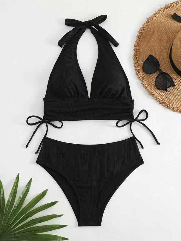 New Women's Two Piece Bikini Solid Color Halter Neck Swimsuit Provides Comfort And Style For Various Aquatic Activities_ecoleips.com