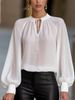 French Style Lantern Sleeve Blouse For Women - Elegant Tie Detail Office Shirt, Chic Ruffle Cuff Pullover Top_ecoleips.com