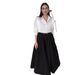 Women's Clothing all match solid color shirt high waist large swing skirt two piece suit_ecoleips.com