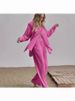 Women's Clothing Long Sleeved Temperament Commuter Skin Color Wrinkled Cloth Solid Color Long Shirt And Wide Leg Pants Suit For Women_ecoleips.com