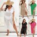 Women's Beach Cover Up Lace Knit Deep V Neck Bikini Dress Vacation Swimwear_ecoleips.com