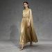 Women's Clothing Champagne Colored Rhinestone Embellished Round Neck Long Sleeve Maxi Dress Glossy Draped Fitted Waist Formal Women's Dress_ecoleips.com
