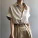 Women's Clothing Retro Loose Bat Sleeve V Neck Shirt_ecoleips.com