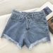 Summer Style High-Waisted Loose Fit Frayed Denim Shorts for Women Korean plus Size Slimming Wide Leg Hot Pants_ecoleips.com