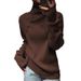 girl Melard Outfit Coffee Color High Neck Cashmere Sweater For Women Autumn Winter Thick Knitted With High-end Feel Loose Fit_ecoleips.com