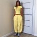Women's Clothing Summer New Solid Color Half High Collar Short Sleeved T Shirt Drawstring Casual Pants Casual Suit_ecoleips.com