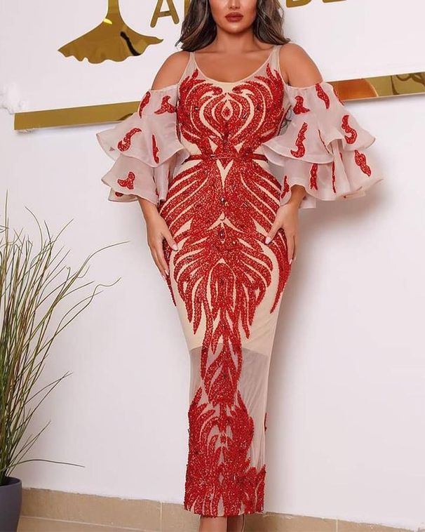Women's Clothing Sexy Hot Stamping Long Sleeved Banquet Dress The hot stamping process will cause slight powder loss, so please don't buy if you mind_ecoleips.com