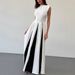 Verve Elegant Round Neck Sleeveless Waist-Cinching Color-Block Fashion Evening Gown Women's Long Dress_ecoleips.com