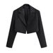 Women’s Chic Cropped Blazer – Structured Shoulder Pad Jacket In Pink/Sky Blue/Charcoal/Black (S-L, Buttonless Design)_ecoleips.com