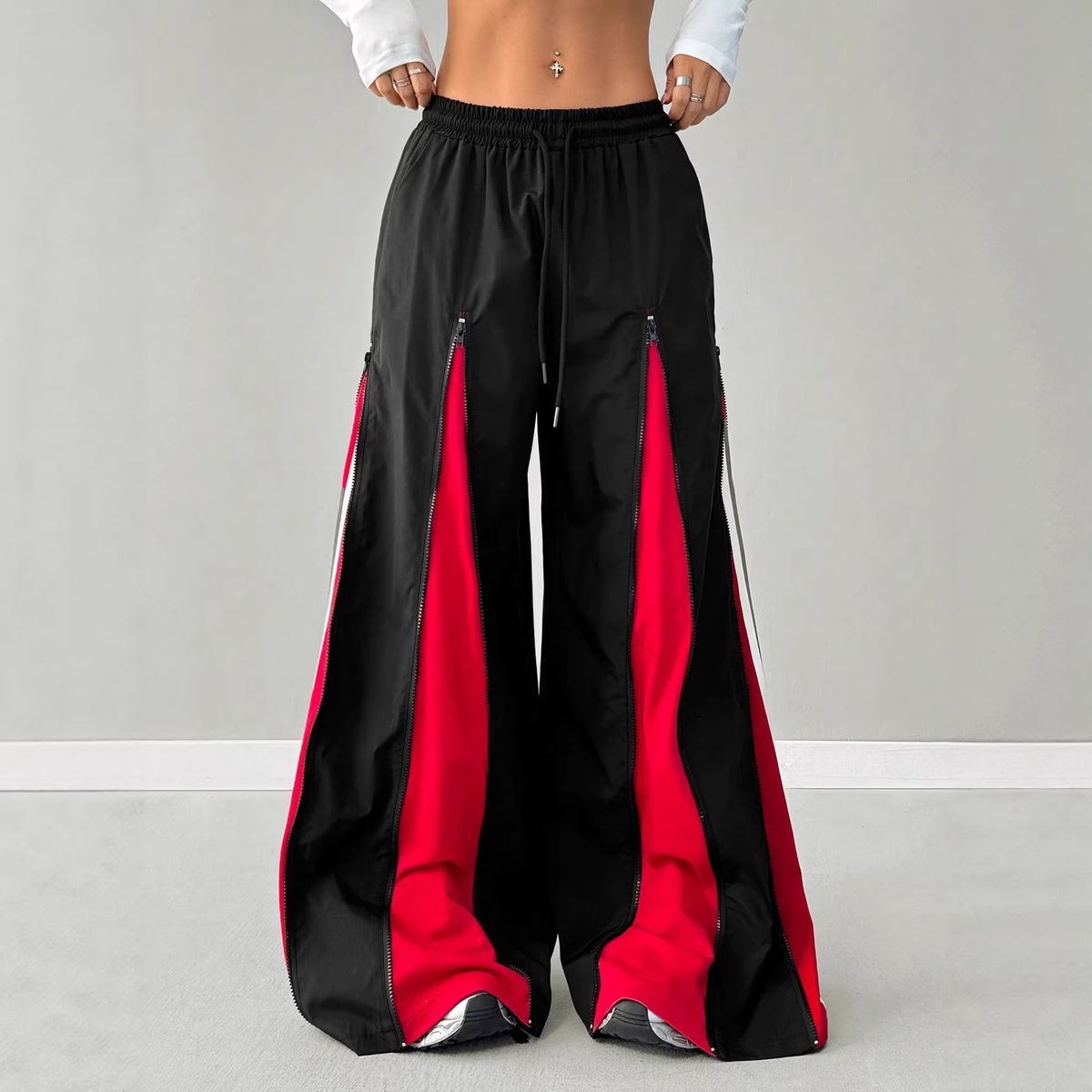 Women's Clothing Unisex Retro Flare Pants With Zip Details - 90s Hip-Hop Streetwear Joggers, High-Waisted Wide Leg Trousers For Men & Women_ecoleips.com